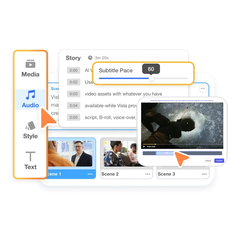 Edit your curriculum explainer video in Visla’s scene-based editor for a polished result.